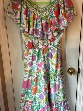 Gretchen Scott Designs White Floral Ruffle Off-Shoulder Dress